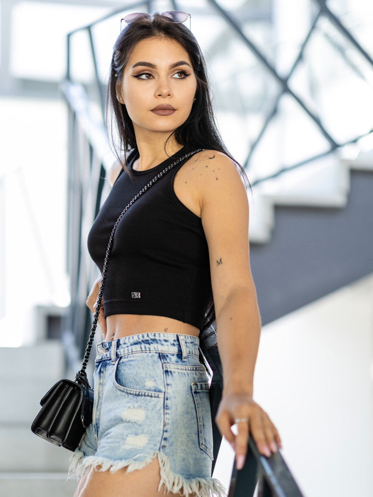 Čierny dámsky vrúbkovaný croptop VSB LOLLY
