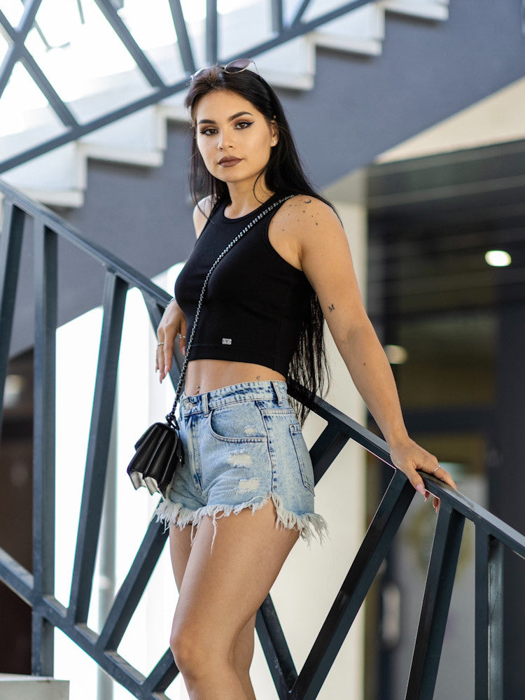 Čierny dámsky vrúbkovaný croptop VSB LOLLY