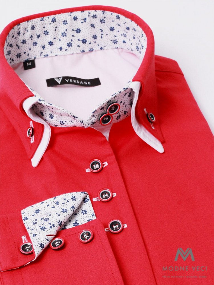 Červená dámska košeľa v slim fit strihu VS-DK 1734